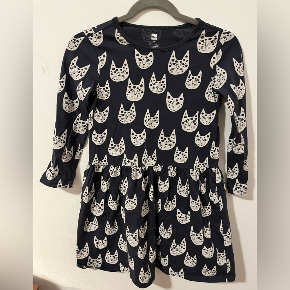 Tea Collection Kids Charcoal Cat Print Dress